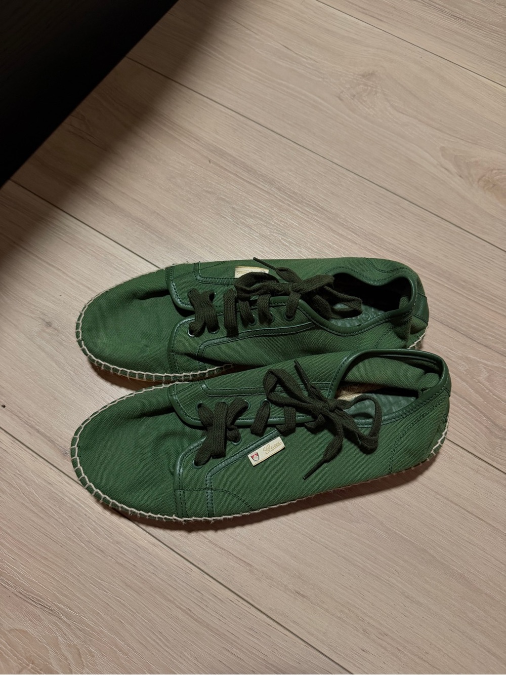 Gucci Green Canvas Lace-Up Espadrille Sneakers